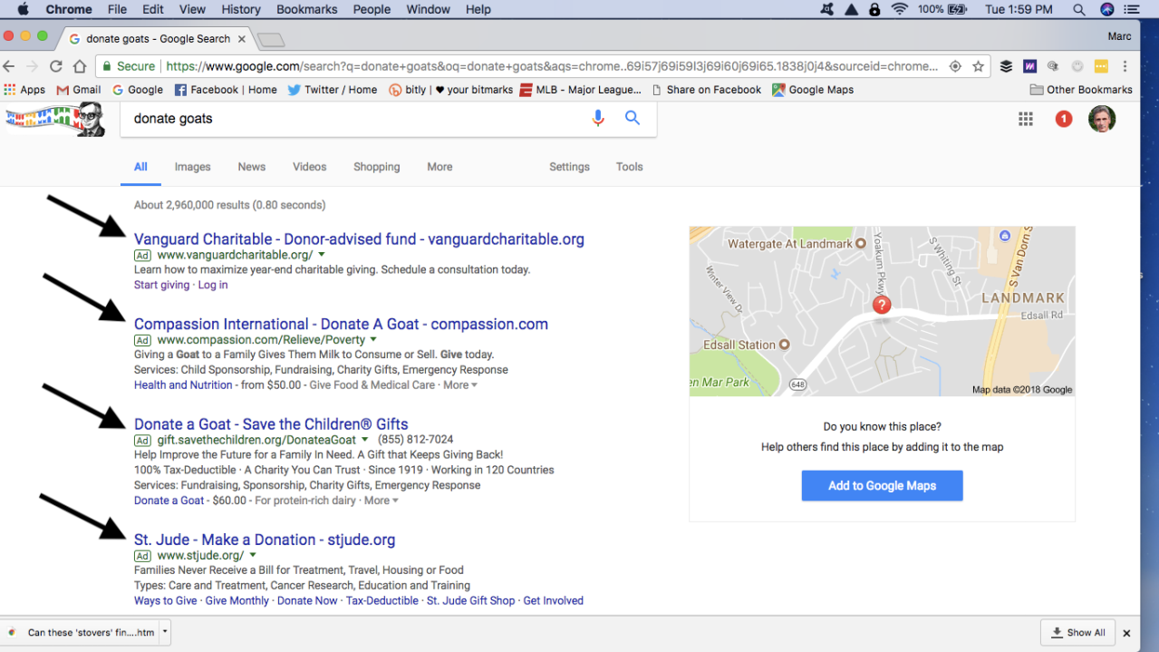 Screen shot of donate goats